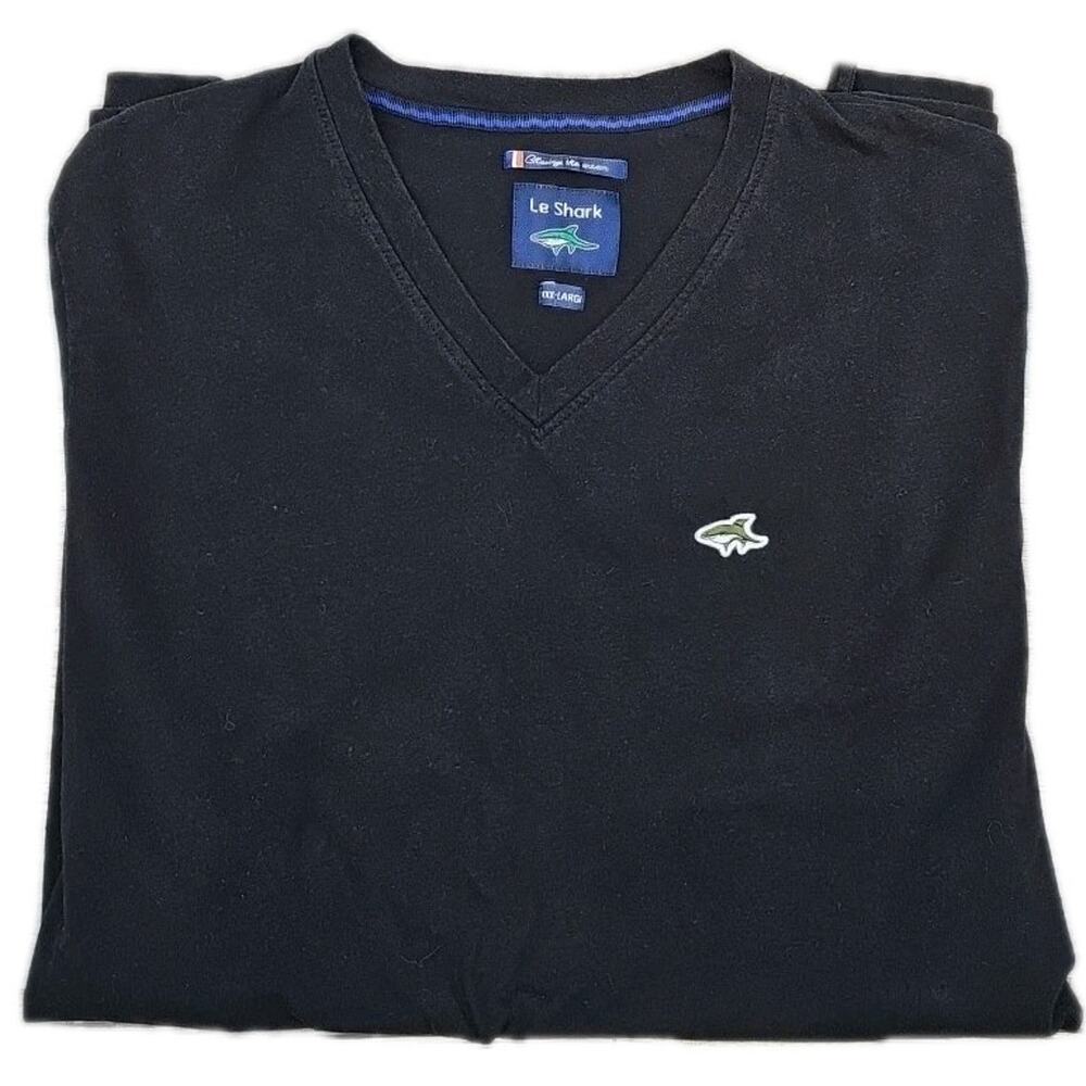 Le Shark • Men's V-Neck Tee • 3XL • Black • Logo Embroidered On [56]